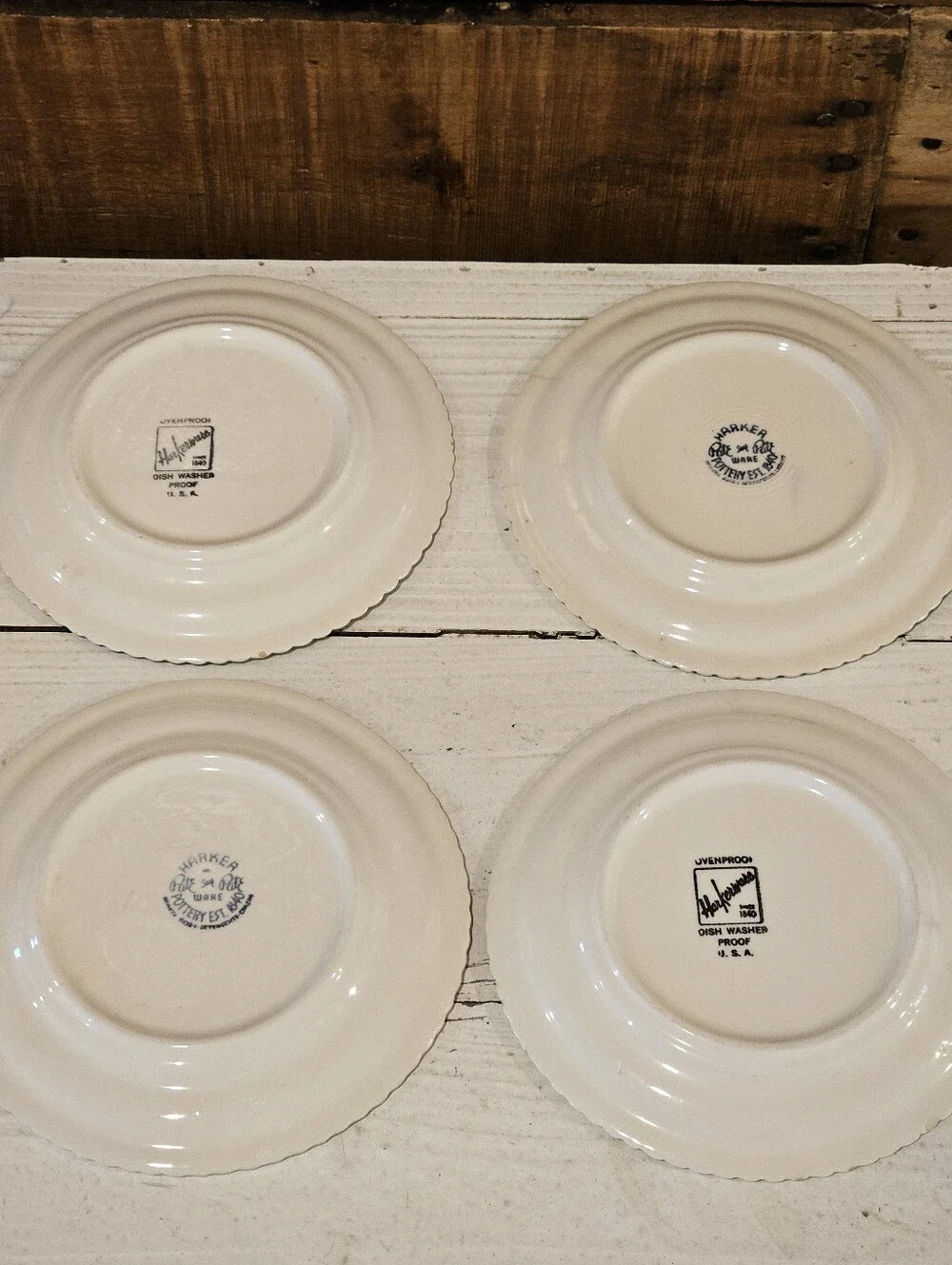 Set Of 4 Vtg 50's Harker Pottery Corinthian Green Bread & Butter/Dessert Plates